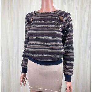 Shades of Grey by Micah Cohen Anthropologie Peek-a-boo Stripe Sweater Size XS